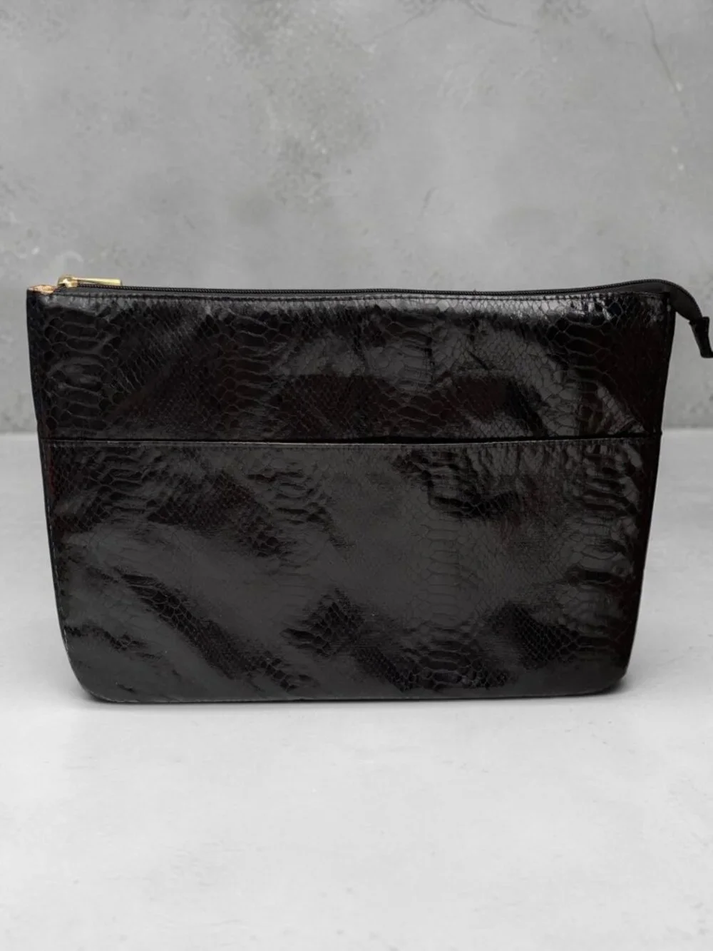 Black Faux Leather Snakeskin Pattern Lap top /Clutch Bag With Zipper Closure & B